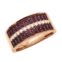 Unique Ring 10K Yellow Gold 5 Row 2.25 Carat Diamond And Ruby Wedding Band For Men -Luxurman 5 row 225 carat diamond and ruby wedding band for men 10k gold unique ring 018292 rose