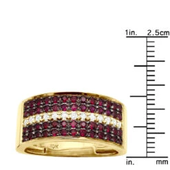 Unique Ring 10K Yellow Gold 5 Row 2.25 Carat Diamond And Ruby Wedding Band For Men -Luxurman 5 row 225 carat diamond and ruby wedding band for men 10k gold unique ring 018292 ruler yellow