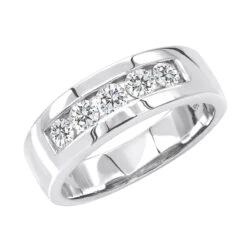 5 Year Anniversary Ring 14K White Gold Five Stone Diamond Wedding Band For Men 1ct