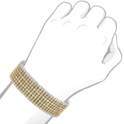 7 Row White And Yellow Diamond Bracelet For Men 1.5ct Sterling Silver -Luxurman 7 row white and yellow diamond bracelet for men 15ct sterling silver bod