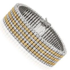 7 Row White And Yellow Diamond Bracelet For Men 1.5ct Sterling Silver