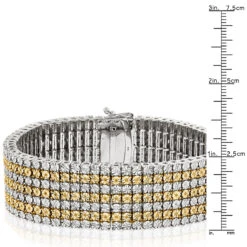 7 Row White And Yellow Diamond Bracelet For Men 1.5ct Sterling Silver -Luxurman 7 row white and yellow diamond bracelet for men 15ct sterling silver ruler