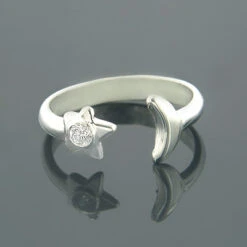 Adjustable 14K White Gold Diamond Toe Ring Star Moon 0.04ct