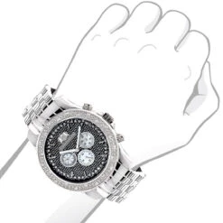 Large 46mm Affordable Real Diamond Watch For Men Luxurman Raptor 0.25ct Steel Band -Luxurman affordable real diamond watch for men luxurman raptor 025ct steel band 46mm 968215 bod