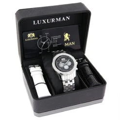 Large 46mm Affordable Real Diamond Watch For Men Luxurman Raptor 0.25ct Steel Band -Luxurman affordable real diamond watch for men luxurman raptor 025ct steel band 46mm 968215 box