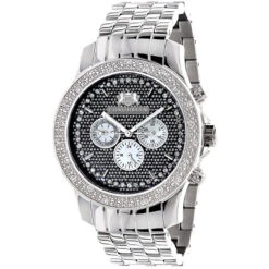 Large 46mm Affordable Real Diamond Watch For Men Luxurman Raptor 0.25ct Steel Band