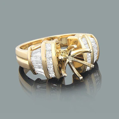 Baguette Diamond Engagement Ring Setting 1.03ct 14K Yellow Gold 1 Baguette Diamond Engagement Ring Setting 1.03ct 14K Yellow Gold