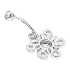 Belly Button Ring 14K White Gold Diamond Belly Sun 0.77 -Luxurman belly button rings 14k gold diamond belly ring sun 077 p 6273 backwh