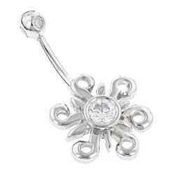 Belly Button Ring 14K White Gold Diamond Belly Sun 0.77
