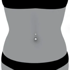 Belly Button Ring 14K White Gold With Flower 0.62 Diamond -Luxurman belly button rings gold diamond belly ring flower 062 p 6270 bodwh
