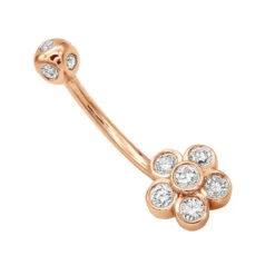 Belly Button Ring 14K White Gold With Flower 0.62 Diamond -Luxurman belly button rings gold diamond belly ring flower 062 p 6270 ro