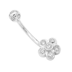 Belly Button Ring 14K White Gold With Flower 0.62 Diamond