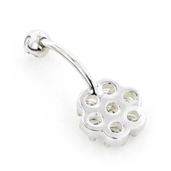 Belly Button Ring 14K White Gold With Flower Diamond 0.79 -Luxurman belly button rings gold diamond belly ring flower 079 p 6269 backwh