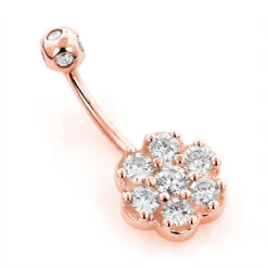 Belly Button Ring 14K White Gold With Flower Diamond 0.79 -Luxurman belly button rings gold diamond belly ring flower 079 p 6269 ro