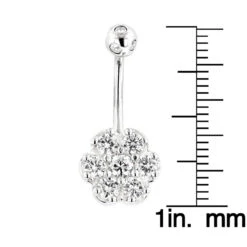 Belly Button Ring 14K White Gold With Flower Diamond 0.79 -Luxurman belly button rings gold diamond belly ring flower 079 p 6269 rulerwh