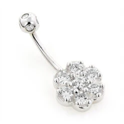 Belly Button Ring 14K White Gold With Flower Diamond 0.79