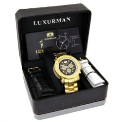 Black Dial Luxurman Diamond Watch 0.75ct Yellow Gold Plated Escalade 8 Black Dial Luxurman Diamond Watch 0.75ct Yellow Gold Plated Escalade -Luxurman black dial luxurman diamond watch 075ct yellow gold plated escalade box