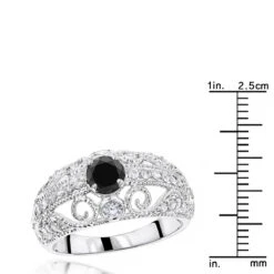 Antique White Black Diamond Engagement Ring With Filigree 1.2ct 14K White Gold -Luxurman black diamond engagement ring 116ct 14k gold p 45921 rulerwh