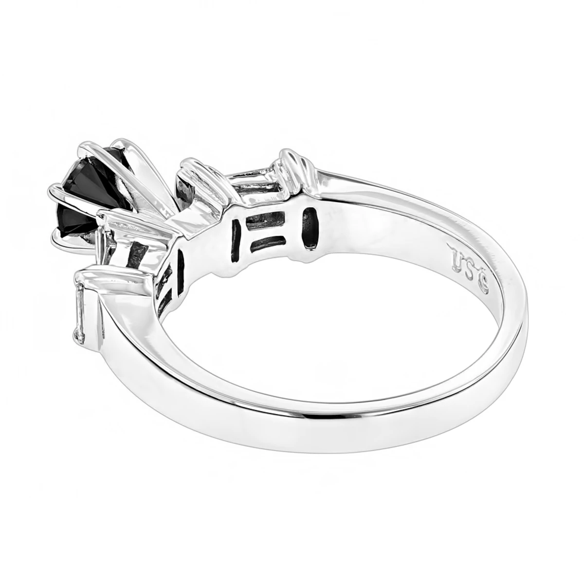 14K White Gold Thin Black Unique Engagement Diamond Ring 1.30ct 4 14K White Gold Thin Black Unique Engagement Diamond Ring 1.30ct - Image 4
