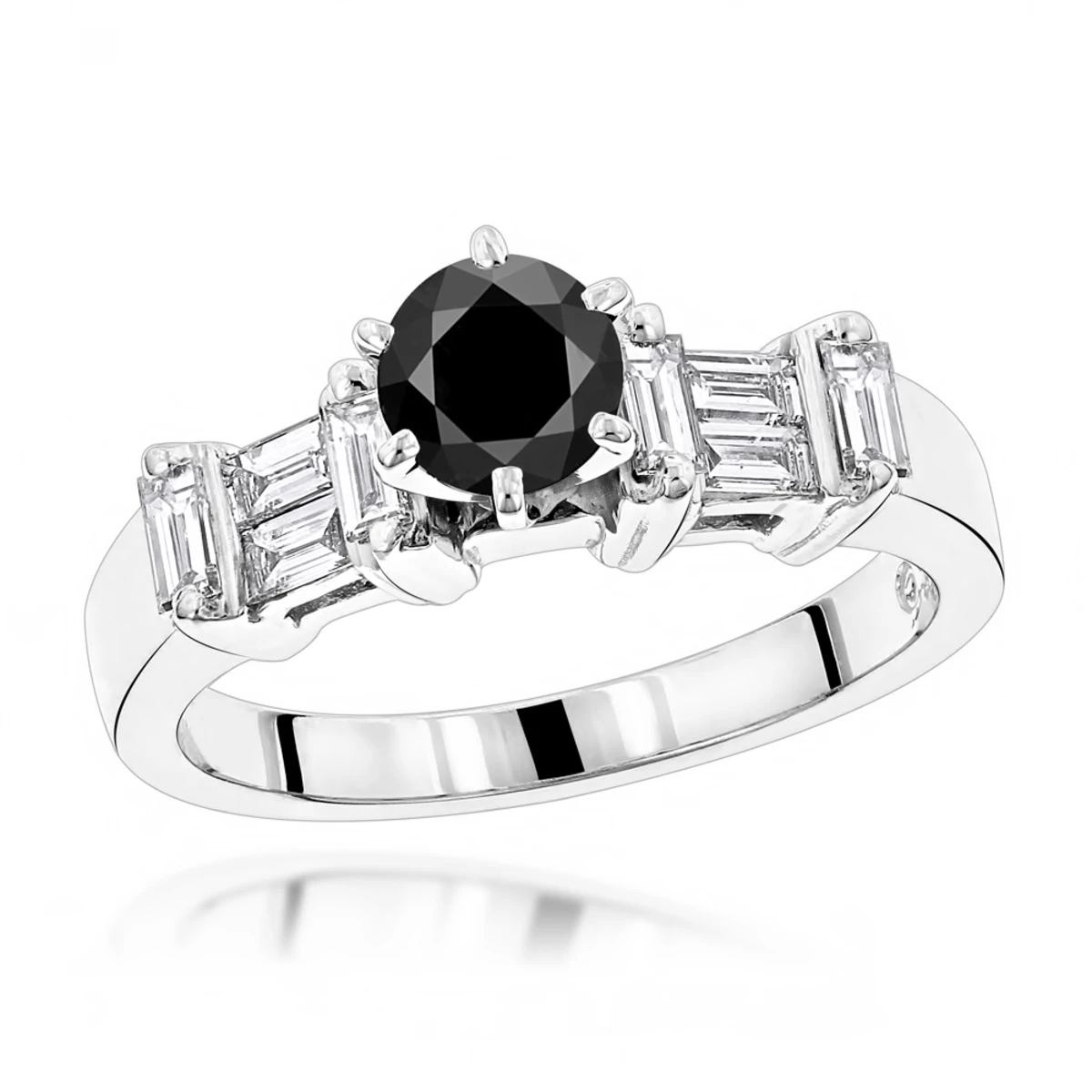 14K White Gold Thin Black Unique Engagement Diamond Ring 1.30ct 1 14K White Gold Thin Black Unique Engagement Diamond Ring 1.30ct