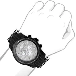 Black Diamond 2.25ct Luxurman Men's Watch Encrusted Dial -Luxurman black diamond watches luxurman mens watch 225ct p 46708bod