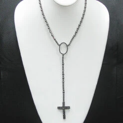 Black Rhodium 10K White Gold Black Diamond Rosary Chain Necklace -Luxurman black rhodium 10k black diamond rosary chain necklace p 7101bod