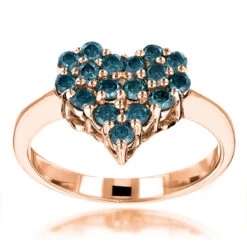 Blue Diamond Heart Ring 0.68ct 14K White Gold -Luxurman blue diamond heart ring 068ct 14k gold p 46858 ro
