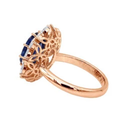 Blue Sapphire And Diamond Cocktail Ring For Women 18K White Gold 4.5ct -Luxurman blue sapphire and diamond cocktail ring for women in 18k gold 45ct 803171 backro