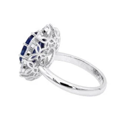 Blue Sapphire And Diamond Cocktail Ring For Women 18K White Gold 4.5ct -Luxurman blue sapphire and diamond cocktail ring for women in 18k gold 45ct 803171 backwh