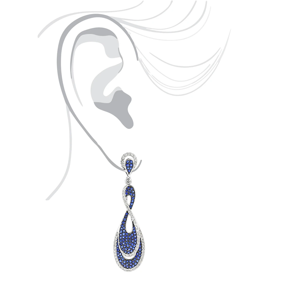 Blue Sapphire Diamond Ladies Infinity Earrings By Luxurman 4ct 14K White Gold 5 Blue Sapphire Diamond Ladies Infinity Earrings By Luxurman 4ct 14K White Gold - Image 5