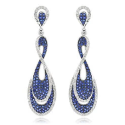 Blue Sapphire Diamond Ladies Infinity Earrings By Luxurman 4ct 14K White Gold