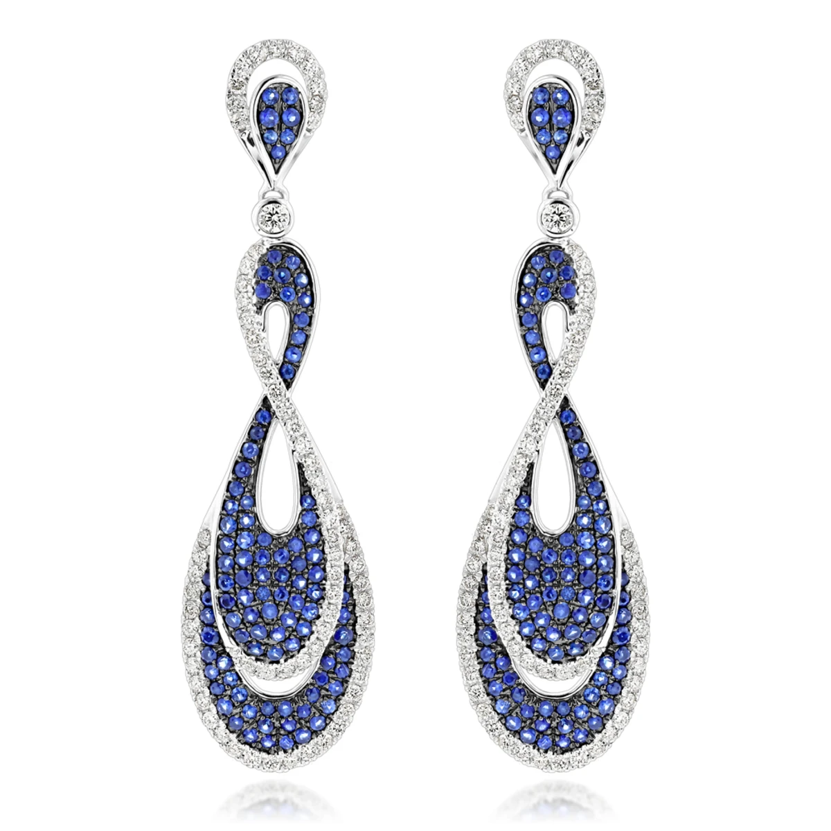 Blue Sapphire Diamond Ladies Infinity Earrings By Luxurman 4ct 14K White Gold 1 Blue Sapphire Diamond Ladies Infinity Earrings By Luxurman 4ct 14K White Gold