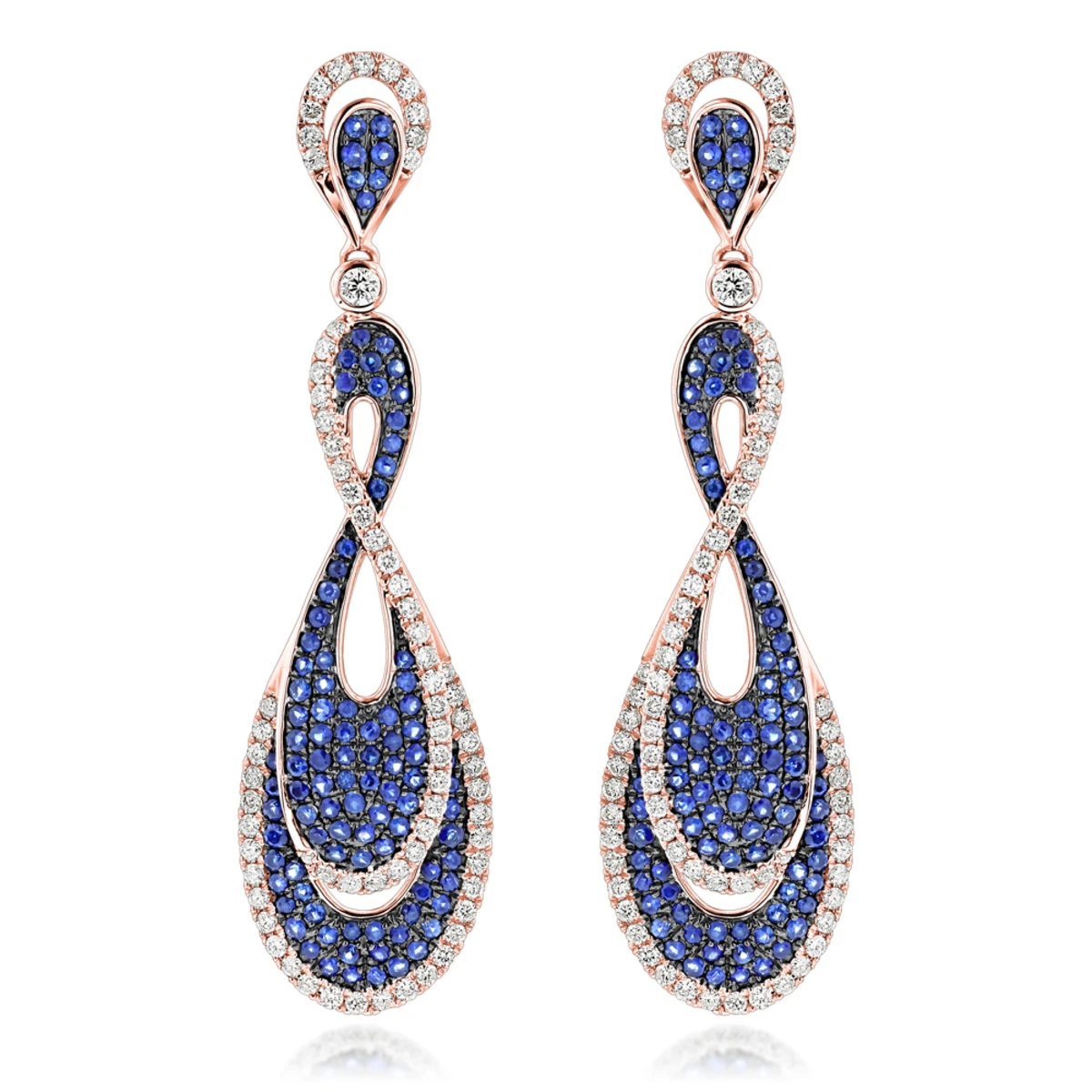 Blue Sapphire Diamond Ladies Infinity Earrings By Luxurman 4ct 14K White Gold 3 Blue Sapphire Diamond Ladies Infinity Earrings By Luxurman 4ct 14K White Gold - Image 3