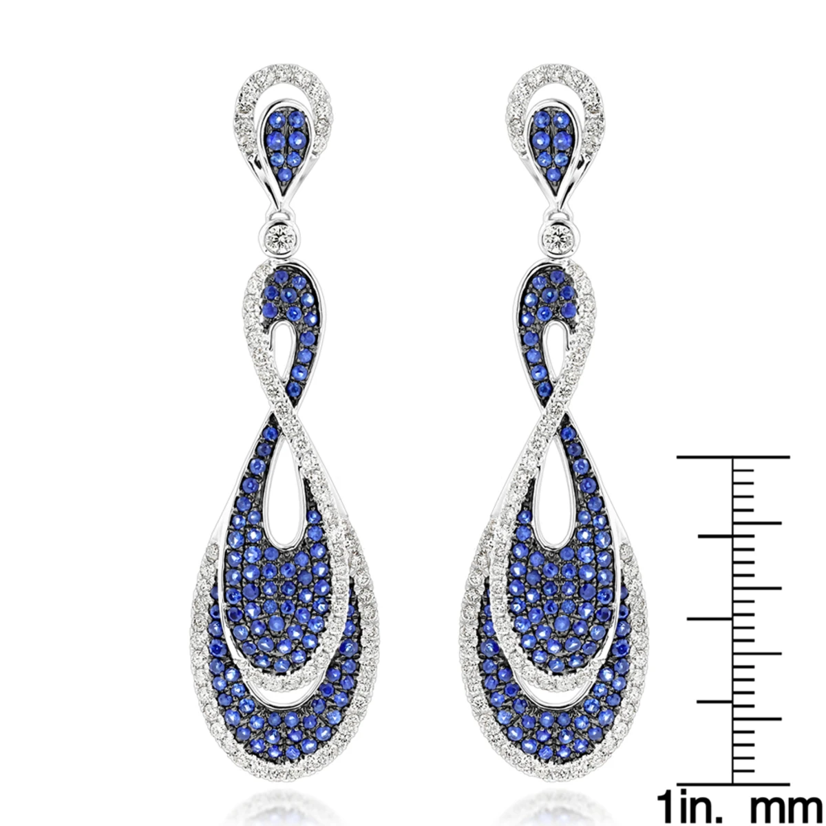 Blue Sapphire Diamond Ladies Infinity Earrings By Luxurman 4ct 14K White Gold 6 Blue Sapphire Diamond Ladies Infinity Earrings By Luxurman 4ct 14K White Gold - Image 6