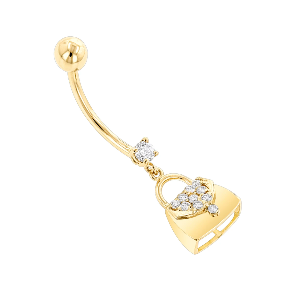 14K Yellow Gold Diamond Purse Belly Button Ring 0.29 1 14K Yellow Gold Diamond Purse Belly Button Ring 0.29