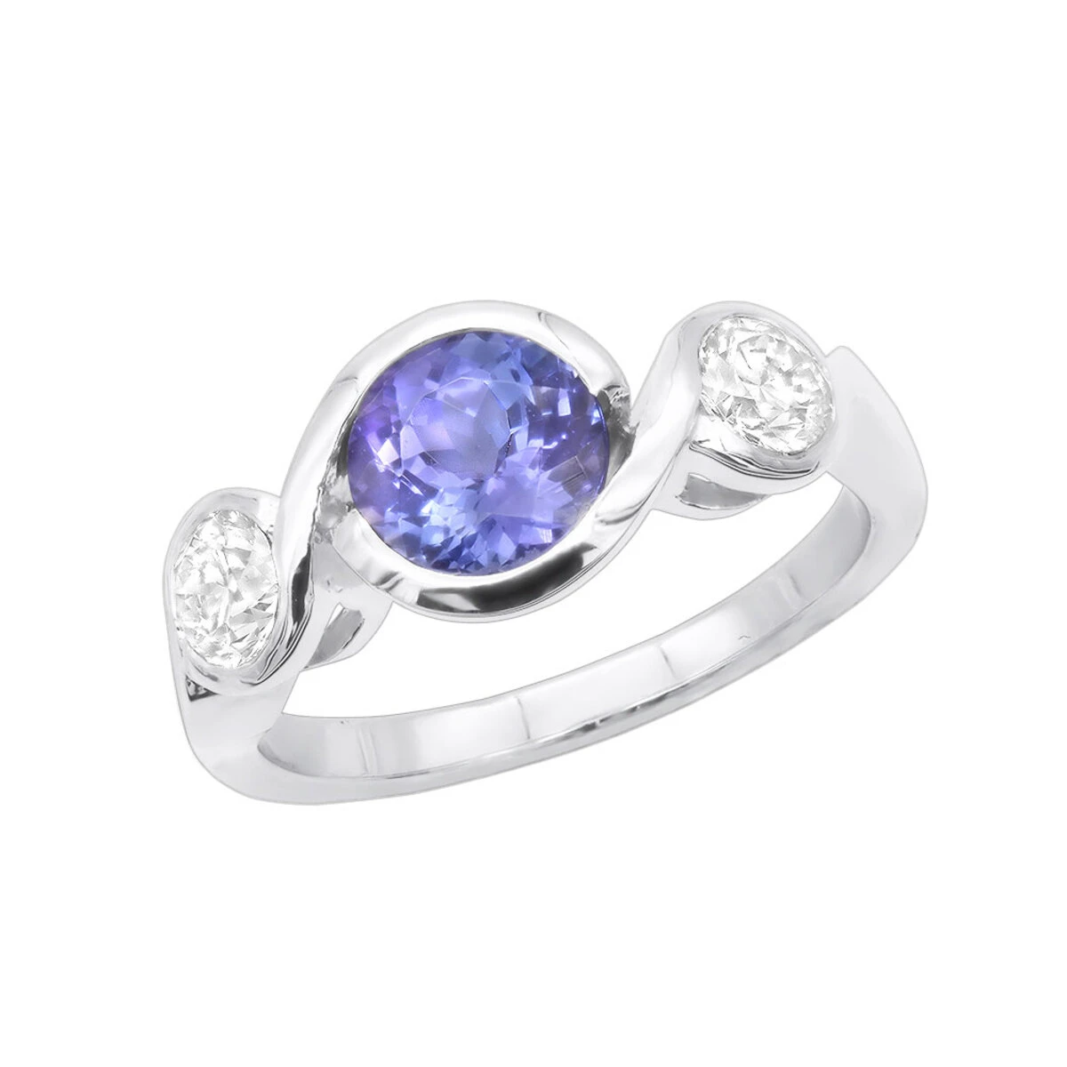 Unique Round Cut Tanzanite And Diamond Engagement Ring 18K White Gold 1 Unique Round Cut Tanzanite And Diamond Engagement Ring 18K White Gold