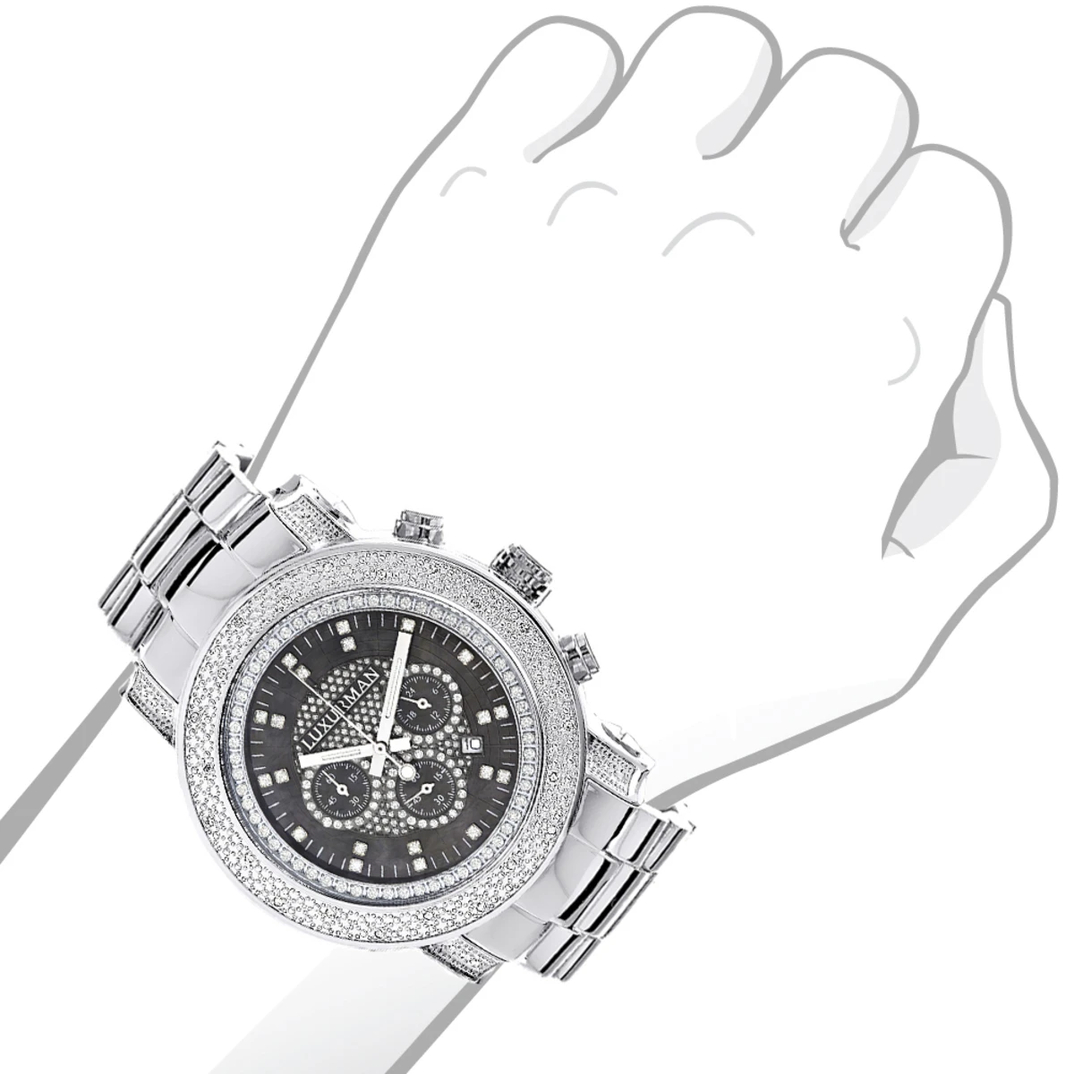 Chronograph Luxury Diamond Watch For Men 0.75ct Luxurman Black MOP Escalade 3 Chronograph Luxury Diamond Watch For Men 0.75ct Luxurman Black MOP Escalade - Image 3