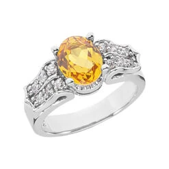 14K White Gold Ladies Citrine & Diamond Ring 0.24ctd 2ctc