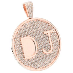 Custom 10K Yellow Gold Diamond Initial Pendant For Men 6.5ct Large Round Medallion -Luxurman custom 10k yellow gold diamond dj pendant for men with initials 65ct rose
