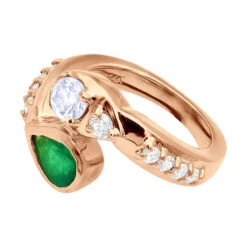 Custom 14K Yellow Gold Diamond Aquamarine Emerald Cocktail Ring For Women -Luxurman custom jewelry 14k gold diamond emerald aquamarine cocktail ring for women 018283 back rose