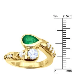 Custom 14K Yellow Gold Diamond Aquamarine Emerald Cocktail Ring For Women -Luxurman custom jewelry 14k gold diamond emerald aquamarine cocktail ring for women 018283 ruler yellow