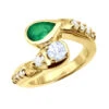 Custom 14K Yellow Gold Diamond Aquamarine Emerald Cocktail Ring For Women