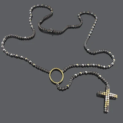 Custom 10K Gold Color Diamond Rosary Necklace 1 Custom 10K Gold Color Diamond Rosary Necklace