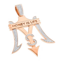 Money Is Life Diamond Pendant For Men 10K Yellow Gold 4ct -Luxurman custom jewelry money is life diamond pendant for men 10k gold 4ct ro