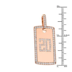 14K Rose Gold 2 Carat Diamond Dog Tag Pendant With Numbers -Luxurman custom jewelry solid 14k gold 2 carat diamond dog tag pendant with numbers rulerro