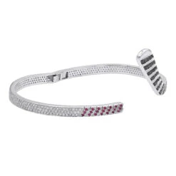 Custom Made 14K White Gold Hockey Stick Rubies White Black Diamond Bangle Bracelet -Luxurman custom made 14k gold hockey stick rubies white black diamond bangle bracelet 100033 backwh
