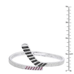 Custom Made 14K White Gold Hockey Stick Rubies White Black Diamond Bangle Bracelet -Luxurman custom made 14k gold hockey stick rubies white black diamond bangle bracelet 100033 rulerwh