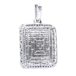 Unique Large 8 Carat Blue Diamonds 14K White Gold Dog Tag Pendant For Men -Luxurman custom made 14k gold large 8 carat blue diamonds dog tag pendant for men back white 1 20220222 20220227
