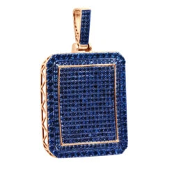 Unique Large 8 Carat Blue Diamonds 14K White Gold Dog Tag Pendant For Men -Luxurman custom made 14k gold large 8 carat blue diamonds dog tag pendant for men rose 1 20220222 20220227