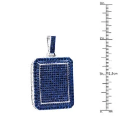 Unique Large 8 Carat Blue Diamonds 14K White Gold Dog Tag Pendant For Men -Luxurman custom made 14k gold large 8 carat blue diamonds dog tag pendant for men ruler white 20220227